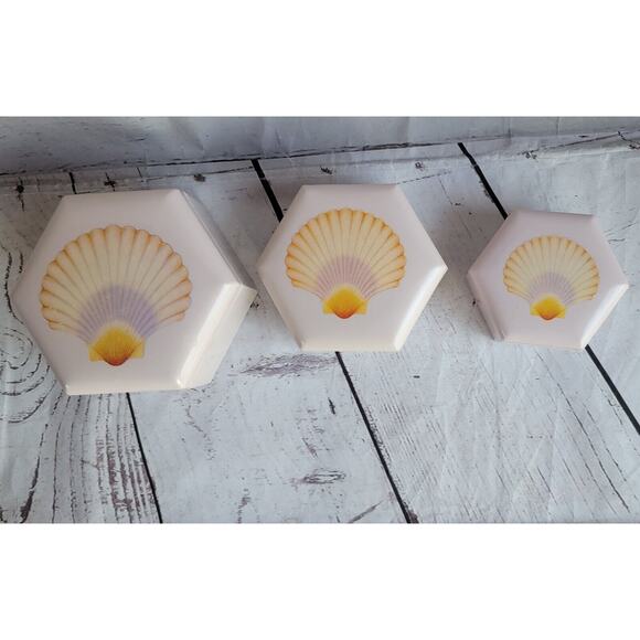 VTG 80s Set of Purple Nesting Jewelry Trinket Boxes Seashell Graphic - Picture 2 of 12